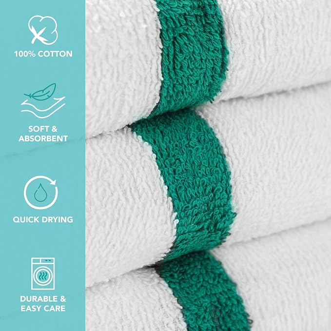 Arkwright White Hand Gym Towels - Pack of 12 - Bulk 100% Cotton Soft Quick Dry Sweat Absorbent Hotel Quality Towels for Workout, Bathroom, Spa, Pool, 16 x 27 in, Green