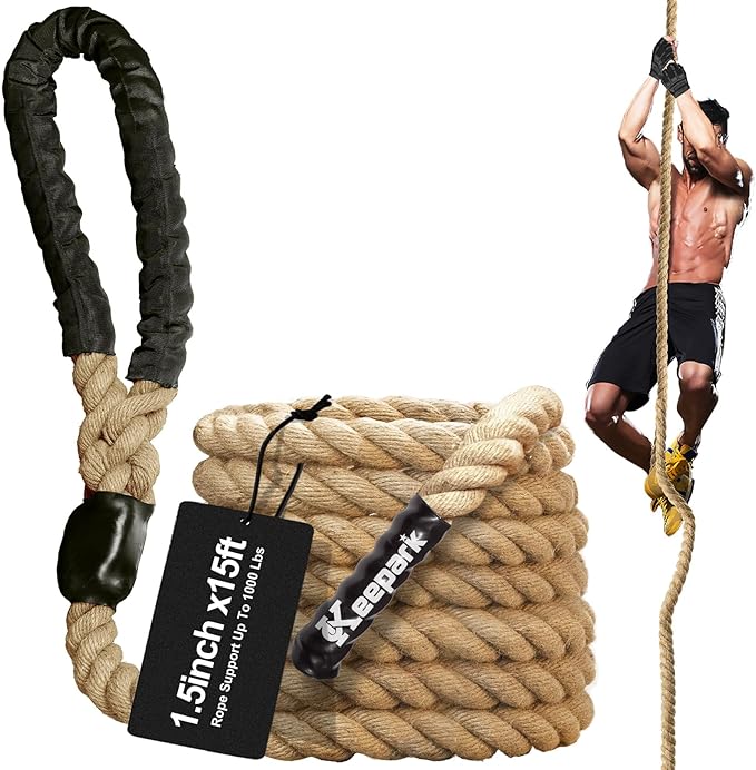 Climbing Rope Gym Exercise Ropes - 1.5 Inch Diameter 10FT 15FT 20FT 25FT 30FT 35FT 40FT 50FT Climb Rope for Fitness & Strength Training, Workout Climbing Rope for Adults Kids Home Indoor or Outdoor