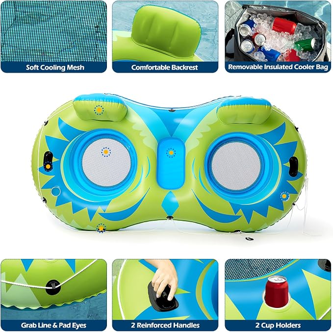 Jasonwell Inflatable River Tube Float - 2 Person Heavy Duty River Float Pool Floats with Removable Cooler Lake Water Tubes for Floating River Raft Lounge Floatie with 2 Cup Holders for Adults (YG)