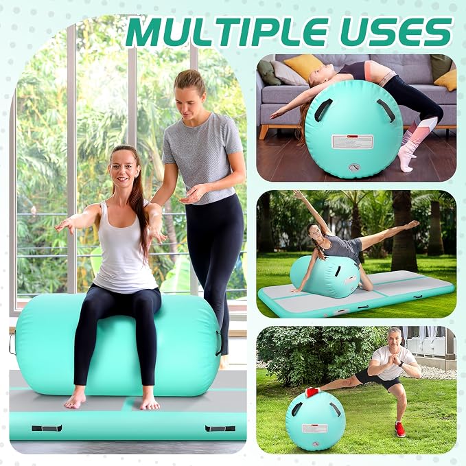 Inflatable Gymnastics Air Roller Barrel, Tumble Rolling Air Roller Gymnastics Barrel with Electric Pump for Kids Adults Home Outdoor Gymnastic Training Cheerleading Yoga