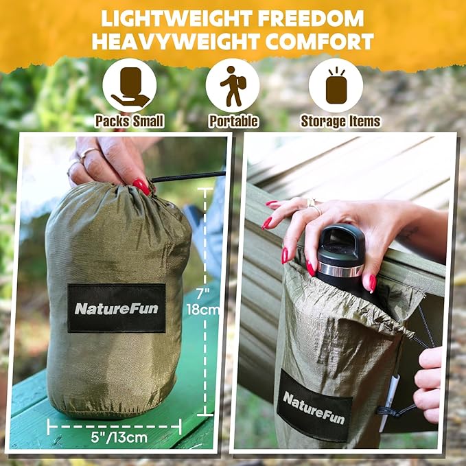 NATUREFUN Ultra-Light Travel Camping Hammock | 300kg Load Capacity,Breathable,Quick-Drying | 2 x Premium Carabiners,2 x Nylon Slings Included | Outdoor Indoor Garden
