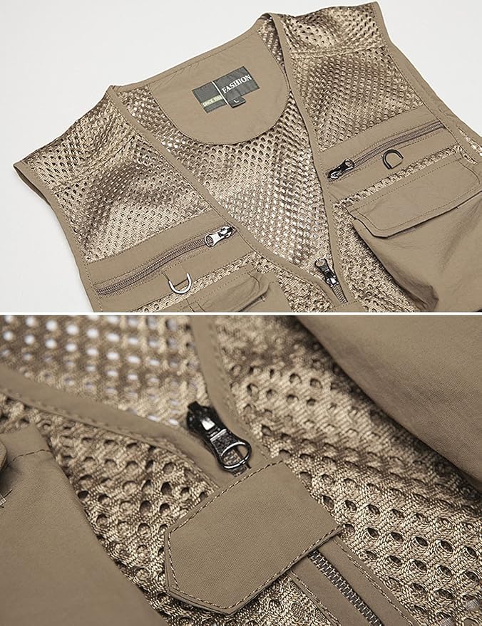 Flygo Men's Fishing Vest Utility Lightweight Outdoor Travel Safari Photo Cargo Vest with 16 Pockets