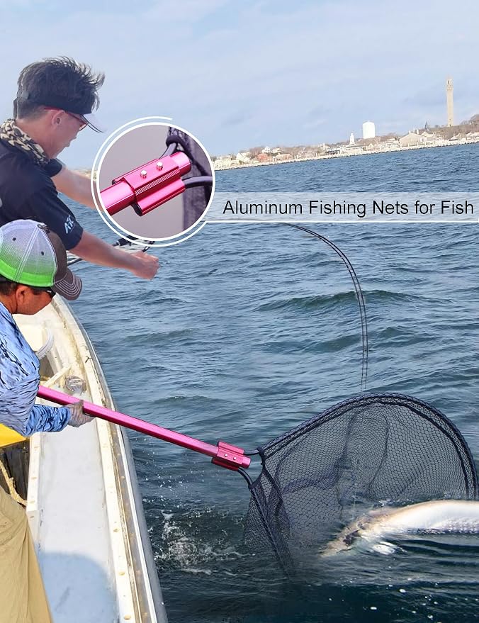 Extra Large Fishing Landing Net - 72"-94" Heavy Duty Telescopic Aluminum Handle, Snag-Free Rubber Mesh for Saltwater Boat, Net Hoop 28x24in, 30in Deep