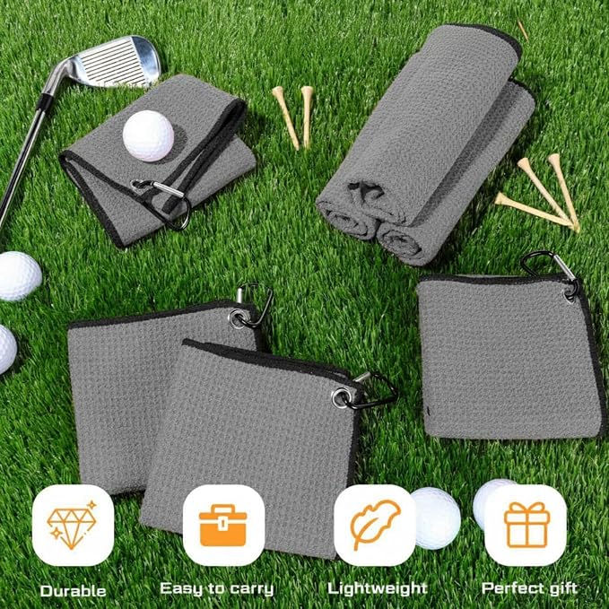 Batiyeer 30 Pcs Golf Towels Bulk for Bags 16'' x 16'' Microfiber Fabric Golf Towel with Clip Waffle Pattern for Men Mini Tournament Fitness Yoga Camping (Dark Gray)