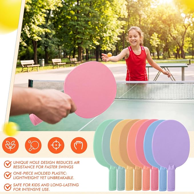 Junkin 16 Pcs Bulk Plastic Table Tennis Paddle Set Multi Color Sports Table Tennis Rackets Paddles Portable Equipment Accessories for Indoor Outdoor Games, Easy Grip and Light Spin