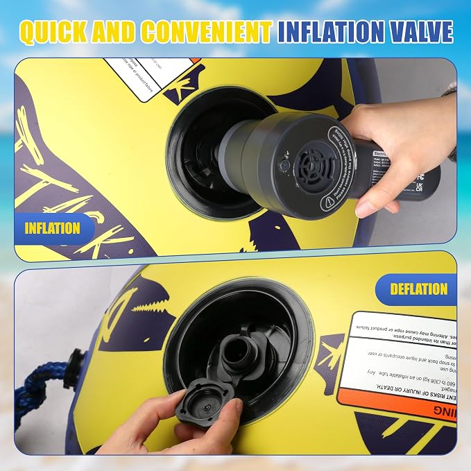 Towable Tube for Boating, 1–2 Person Inflatable Towable Tube with Quick Connect, Heavy Duty 840D Nylon Water Tube for Lake & Water Sports