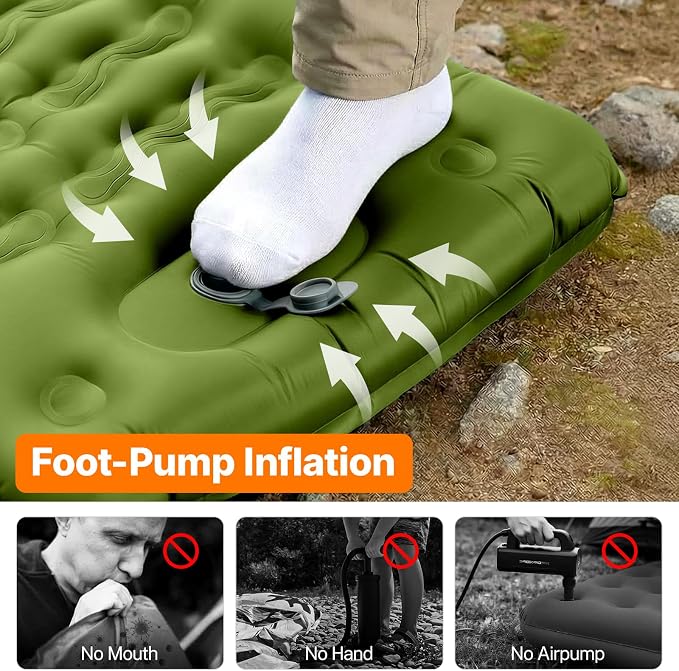 OGERY Sleeping Pad, Ultralight Inflatable Sleeping Pad for Camping with Pillow Built-in Foot Pump, 6" Extra-Thick Reinforced Camping Mattress for Hiking, Backpacking, Tent