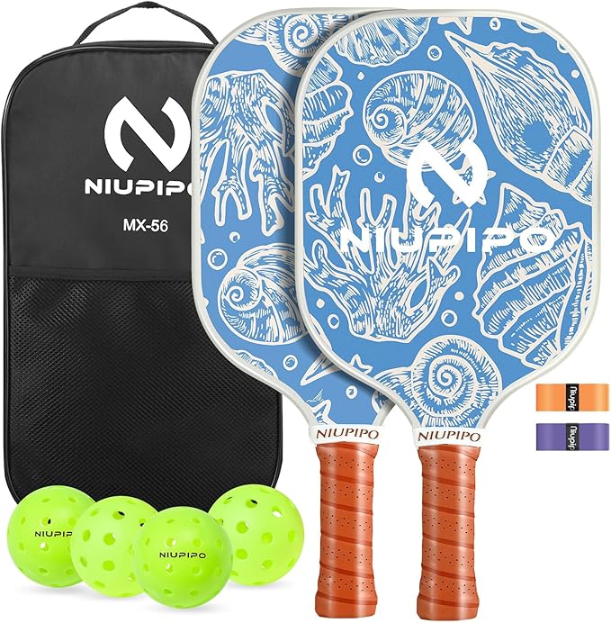 niupipo Pickleball Paddles Set of 2/4/1, USAPA Approved Carbon Fiber & Fiberglass Hybrid, Easy Power, Polypropylene Honeycomb Core, Cushioned 4.72" Grip, Bag/Cover, Pickleball Paddle Set for Men Women