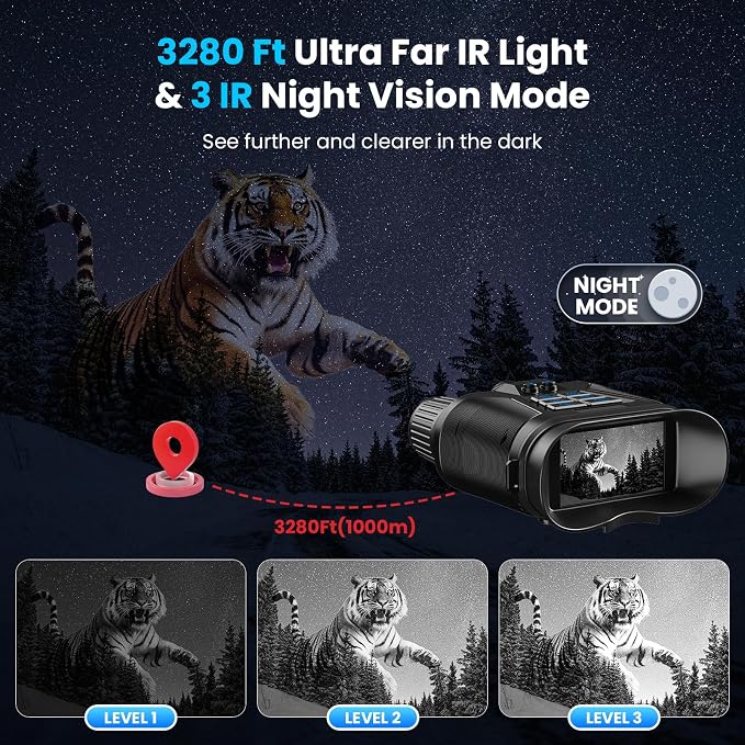 seanme Night Vision Goggles with Camera, 4K Night Vision Binoculars for Adults, 3280FT Infrared, 3" Large Screen, 8X Digital Zoom, 5000 mAh Battery and 32GB Memory Card for Saving Photos and Videos