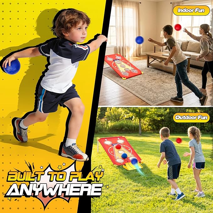 3 in 1 Cornhole Board Set Arcade Roll and Score & Bean Bag Toss & Ball Toss Game, Outdoor Carnival Party Corn Hole Outside Toys for Kids Adults, Yard Backyard Field Day Camping Family Reunion Game