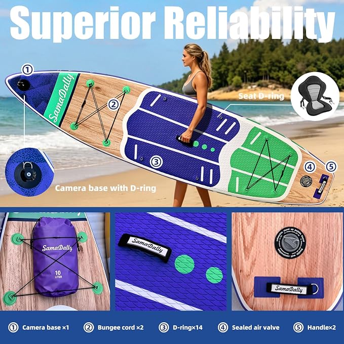 Inflatable Stand Up Paddle Board - Ultra Stable Wide Paddle Boards of All Skill Levels, Full-Color Gradient Design, Anti-Slip EVA Deck with Premium Accessories