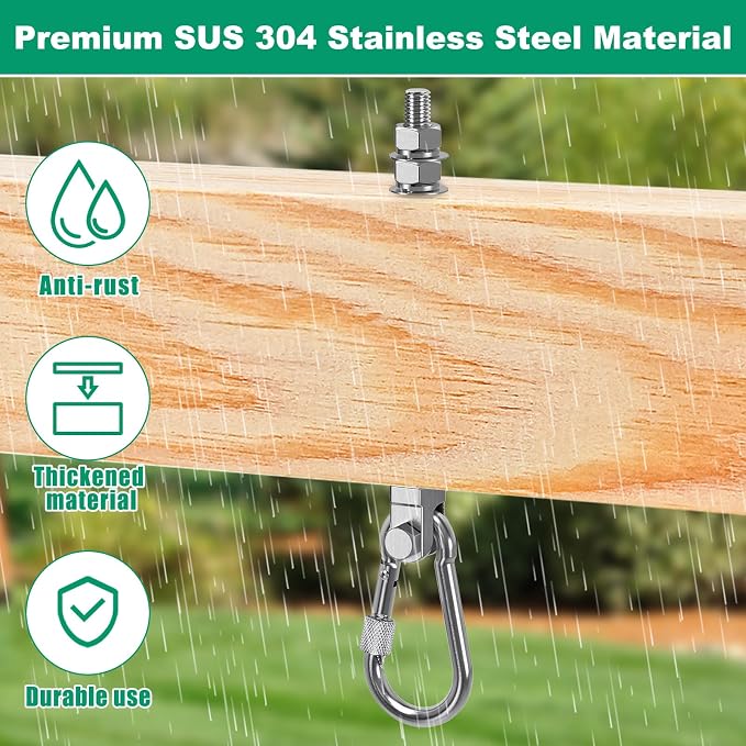 SELEWARE 2Pcs Heavy Duty Swing Hangers, 1500LB Capacity Stainless Steel Swing Set Hooks for Wood/Steel Beam, 7" x M2/5" Porch Swing Hardware for Playground Swing Hammock Chair Yoga Swing Punching Bag