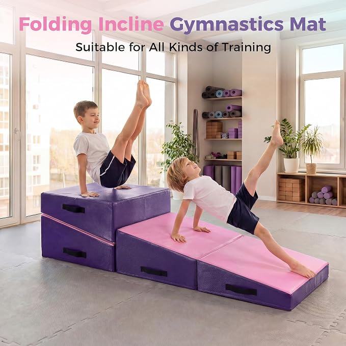 Incline Gymnastics Mat, Gymnastics Cheese Mat, Skill Shape Tumbling Backbend Trainer Exercise Mat, with High-Density Foam & Waterproof Cover, Somersault Backbend Trainer for Gymnastics&Martial Arts