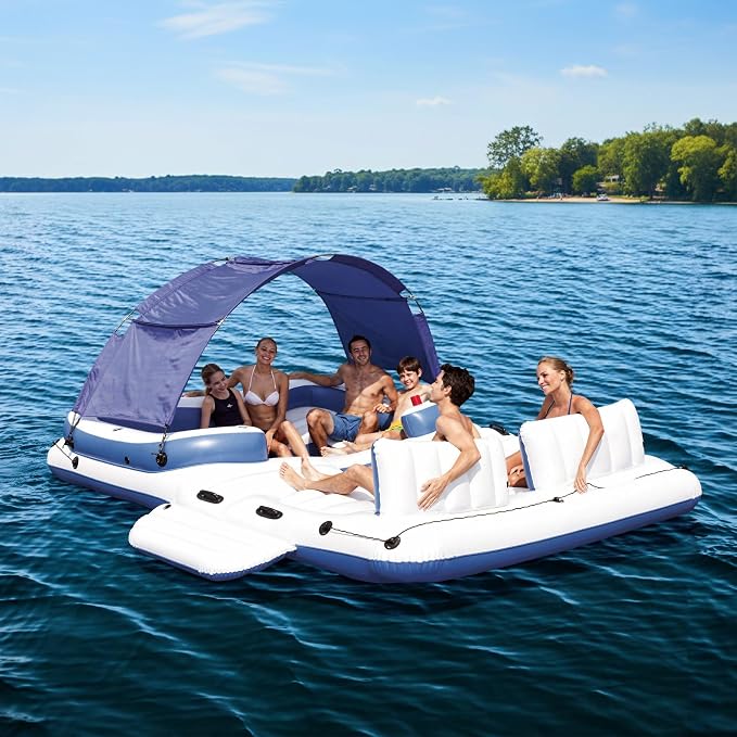 Bestway CoolerZ Tropical Breeze Party Island, Large 6 Person Adult Inflatable Lounger Lake Float