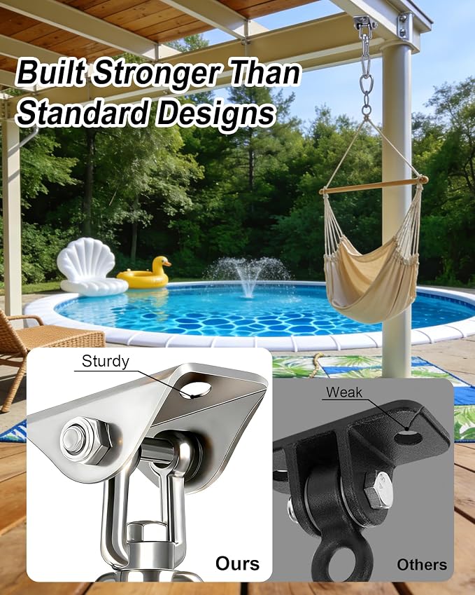Yose Porch Swing Hanging Kit Heavy Duty 1000lbs Stainless Steel, Easy to Install Swing Hardware with Ceiling Hooks and Hammock Hooks, Complete Swing Set Accessories for Indoor Outdoor Patio Garage
