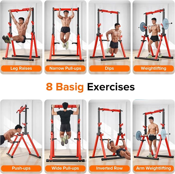 700LBS Foldable Power Tower Pull Up Bar - Multi-function Power Tower Dip Station with Adjustable Height for Home Gym, Portable Free Standing Strength Training Equipment for Indoor & Outdoor