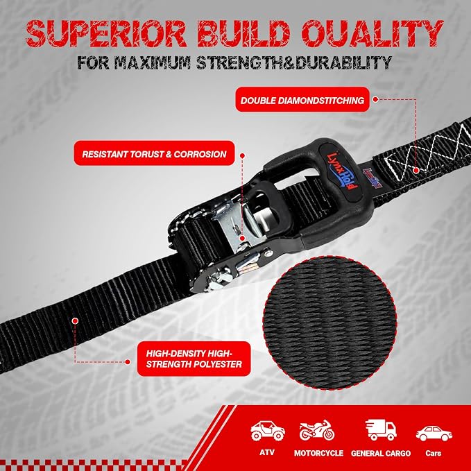 Ratchet Tie Down Straps, 1.6" x 8', 5280 lbs Break Strength, Heavy Duty Ratchet Straps with Padded Handles, Coated S-Hooks, Safety Clips & Soft Loops for Truck, ATV, UTV, Motorcycle & Cargo, Black