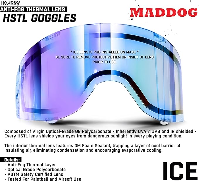 Maddog HK Army HSTL Paintball Airsoft Mask Goggle System | Replaceable Thermal Dual-Pane Anti Fog Lens | Adjustable Full-Face Safety Certified Protection