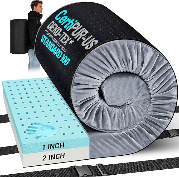 Memory Foam Camping Mattress Pad, Ventilated Breathable Design CertiPUR-US & Oeko-TEX Certified Sleeping Pad Waterproof 3inch Non-Slip Portable Sleeping Camping Mat with Storage Bag for Car Travel