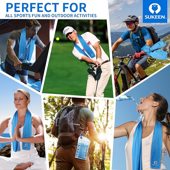 Sukeen Cooling Towels(40"x12") for Neck & Head, Soft Breathable Chilly Towel for Yoga, Golf, Gym, Camping, Running, Workout & More Activities