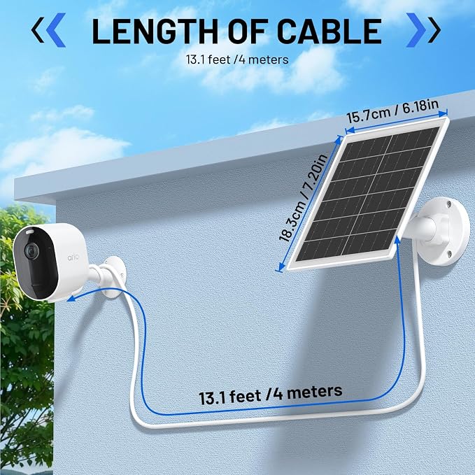 5W Solar Panel Charger Compatible with Arlo Pro 5S/Pro 4/Pro 3/Ultra/Ultra 2/Go 2 Camera, Solar Panels Charging with 13.1ft Waterproof Charging Cable,360° Adjustable Wall Mount, 4 Pack