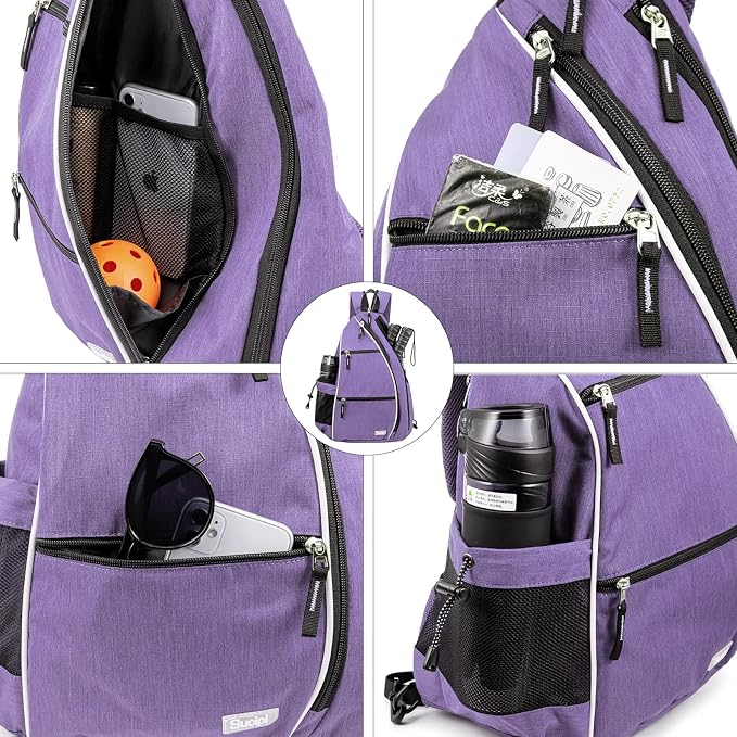 Sucipi Pickleball Bag - Men's & Women's Pickleball Backpack, Adjustable Sling Bag w/Fence Hook/Large Capacity/Safety Pocket
