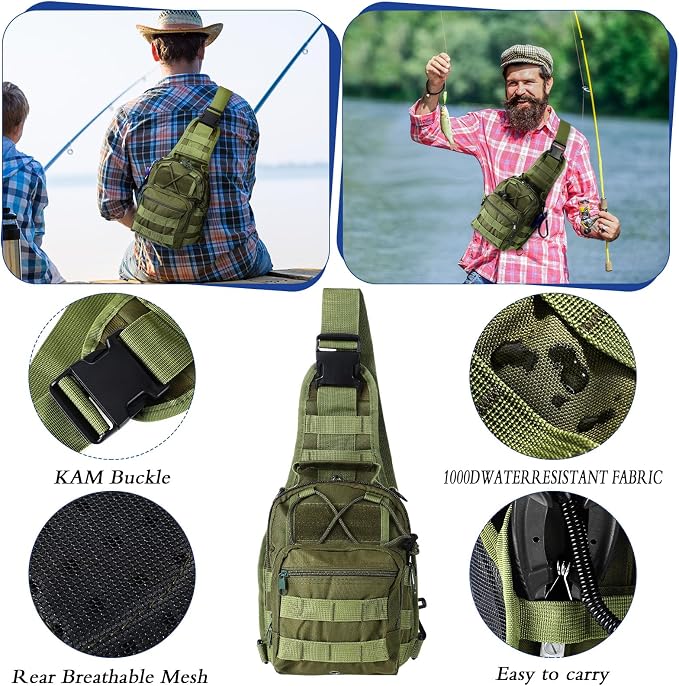 Sosation 482 Pcs Fishing Sling Tackle Bag Set Fish Tackle Box Backpack Storage Fishing Gear and Equipment Included Fish Hook Remover Tool Lures Lip Gripper, Gift for Men