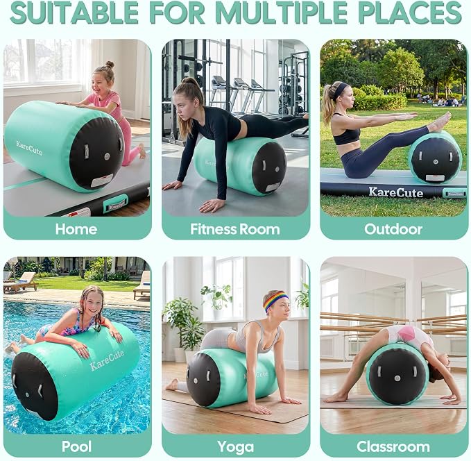 Gymnastics Air Barrel Roller, Inflatable Octagon Tumbling Mat, Tumble Track Equipment for Kids, Cheerleading & Back Handspring Training for Home Gym without Pump