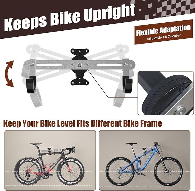 Bike Wall Mount Hanger for Garage, Heavy-Duty Durable Aluminum Alloy Horizontal Bicycle Storage Rack with Adjustable Hook, Hold up to 66lbs, for Road Mountain Hybrid Bikes in Garage