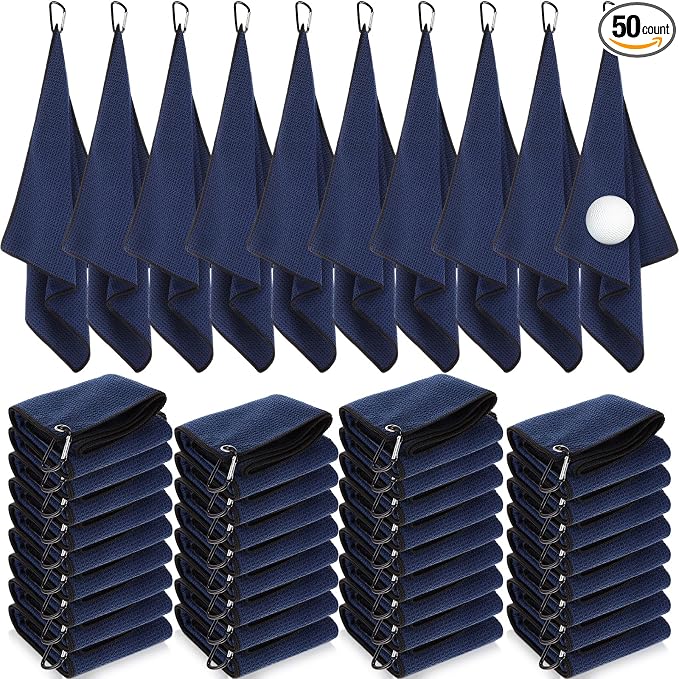 Batiyeer Golf Towels Bulk for Bags, 16"x16" Microfiber Waffle Pattern Golf Towel with Clip for Tournament, Club, Fitness