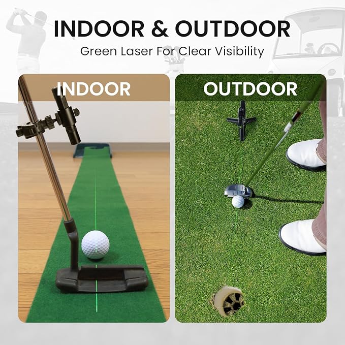 FINGER TEN Golf Laser Training Aid Target Alignment Tool for Indoor & Outdoor, Green Line Clear Visibility Putting Path Device with Two Models, Lightweight Swing Plane Corrector for Men Women (Black)