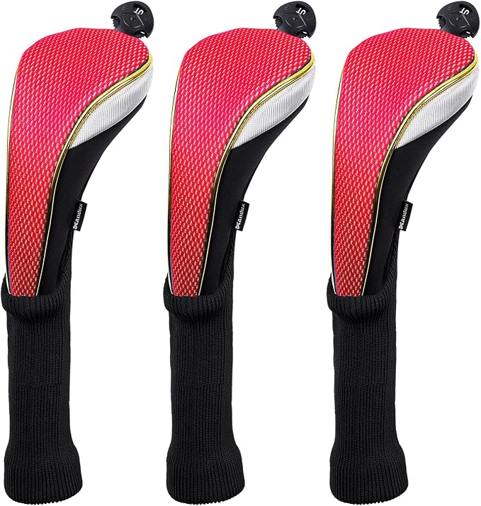 Andux 3Pcs/Set Long Neck Gold Golf Hybrids Club Head Covers with Dial No. Tag MT/HY14