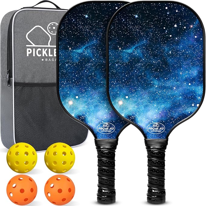 BAGAIL Pickleball Paddles, USAPA Approved Fiberglass Surface Pickleball Set, Lightweight Pickle Ball Rackets with 4 Balls, 1 Bag, Designed in California for Traction and Stability