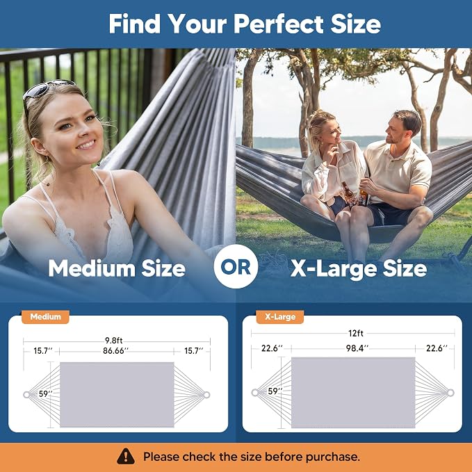 SUNCREAT Medium Size Tree Hammocks for Outside, Patio Hammock Without Stand, Light Gray
