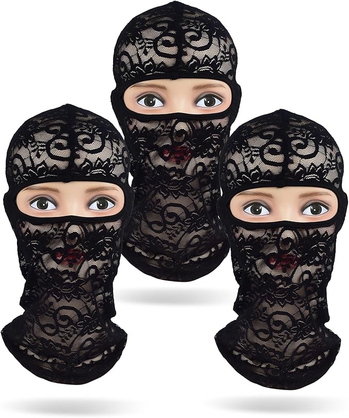Xeoxarel Full Face Lace Mask Balaclava, Mesh Sexy Cover for Men/Women, Masquerade Party Punk Stretchy Spandex Hood