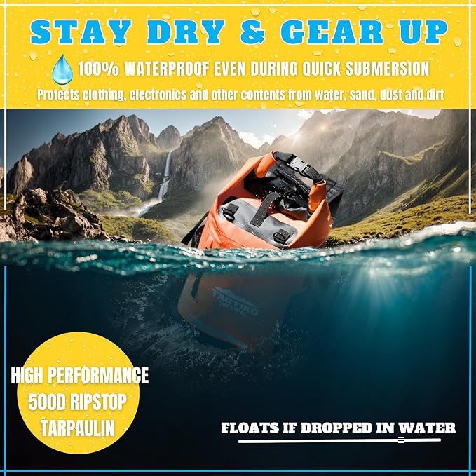 TACTIKO 35L Heavy-Duty 100% Waterproof Backpack, Roll Top Dry Bags for Kayaking, Hiking, Camping, Survival