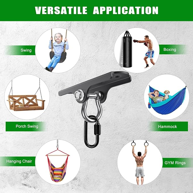 BeneLabel Swing Hanger Heavy Duty Ceiling Swing Mount 1000 LBS Capacity Heavy Bag Hanger 180° Hanging Chair Hanger Swings Hardware for Hammock Chairs, Porch Swings, Aerial Silks, Gymnast Ring