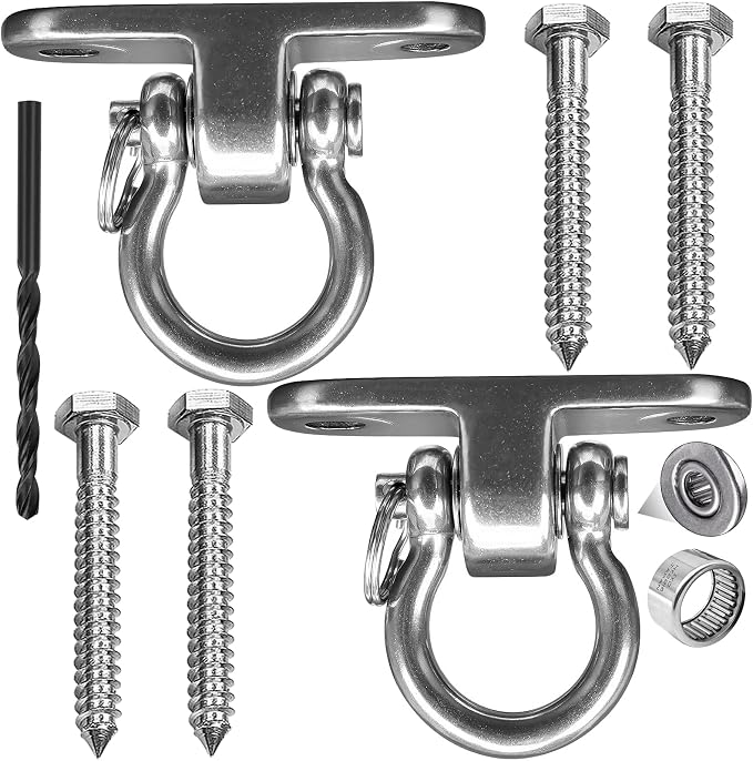 2-Pack Stainless Steel Swing Hangers,Slient Bearing Swing Hanger, Anti-Rust Heavy Duty 180° Rotary Swing, 1500LB Wooden Yoga Hammock Chair, Sandbag Porch Swing