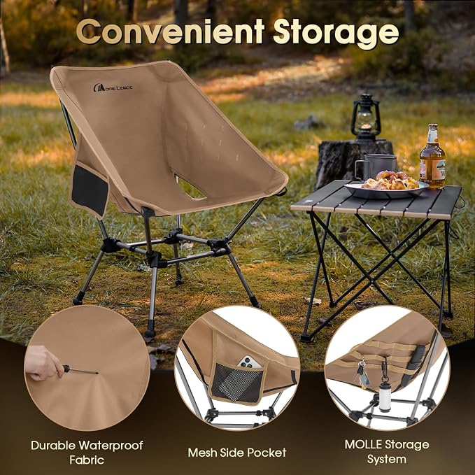 MOON LENCE Portable Camping Chair Plus, Larger & Roomier, Compact and Lightweight Still, Folding Chair for Backpacking & Hiking, 330Lbs Capacity (Desert Rust-2pack)