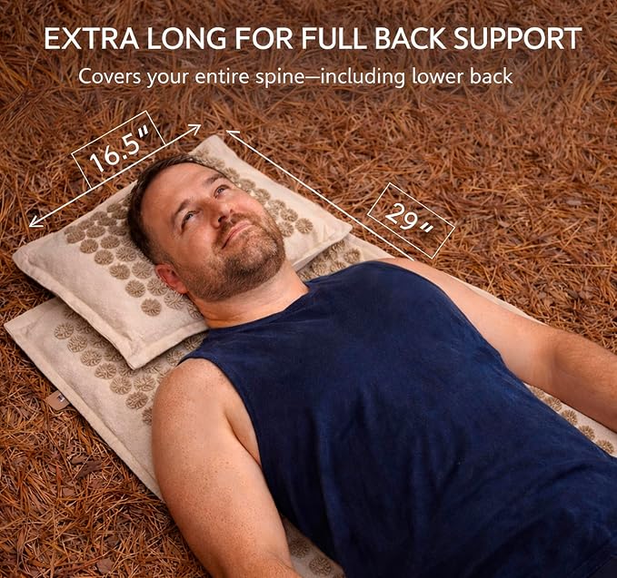 Acupressure Mat & Pillow Set for Back Pain, Neck Pain & Sciatica Relief Extra Long Bed of Nails Mat 29" with Coconut Fiber for Stronger Pressure, Stress Relief, Muscle Recovery & Sleep