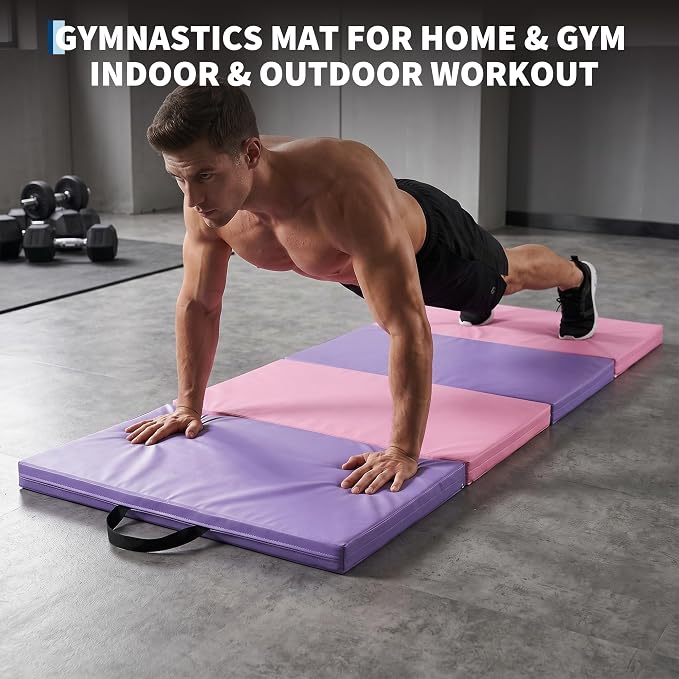 Gymnastics Mat, 6x2/3Ft 2-Inch Thick 4-Fold Exercise Floor Mat for Home Gym, Portable Yoga Mat for Pilates, Aerobics, Martial Arts & Training