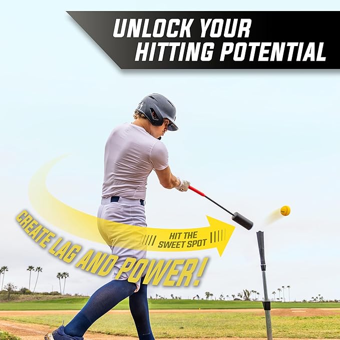 GoSports Baseball & Softball Rope Swing Trainer - Hitting System Training Equipment - Includes FLO BAT with 12 Foam Baseballs & Tote Bag