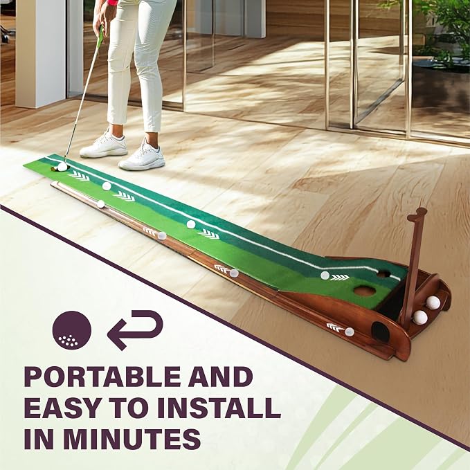 Golf Putting Mat – Practice Putting Green Indoor – Non-Slip Smooth Surface for Indoor & Office – Automatic Ball Return Golf Practice Mat for Home & Indoor Use