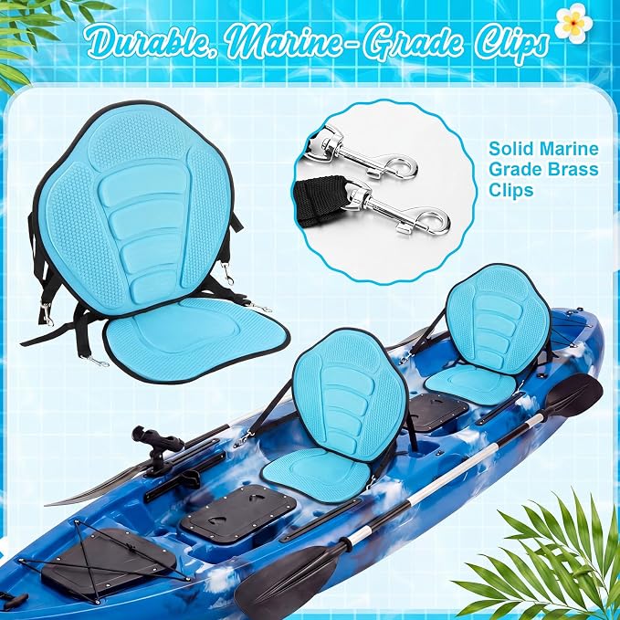 Vinsot Kayak Seat Cushion Universal Paddle Board Seat with Back Support Adjustable Non Slip Boat Chair Seats with 4 Straps and Storage Bag for Kayak Boat Sup Canoe
