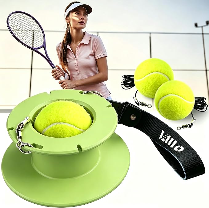 VAIIO Professional Tennis Trainer - Full Metal Portable Solo Rebounder with 3 High-Elastic String Balls, Ideal for Adults, Kids, Beginners & Advanced Players