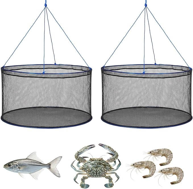 VEVOR Foldable Fishing Net, Landing Fishing Pier Nets, Portable Drop Net for Pulling up Fish, Durable and Fish-Friendly, with Rope and Storage Bag, for Minnows, Crawfish, Shrimp, Crab