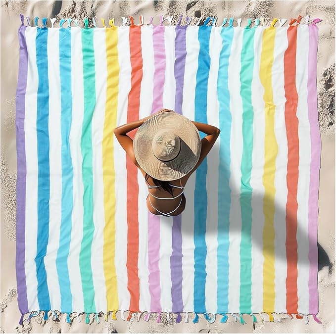 Vikumond Oversized Turkish Beach Towel Blanket XXL Cotton Sandproof Towels Boho Woven Extra Large Big Sand Free Giant Throw Blankets Huge Quilt XL Picnic Camping Necessities Cloud for Adult Gifts