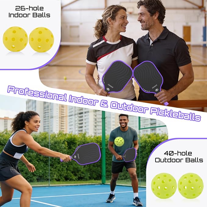 Pickleball Paddles Set, USAPA Approved Carbon Fiber Pickleball Set of 2 with Beginner Pickleball Rackets, Indoor Outdoor Pickle Balls for Adults Men Women, JT-1