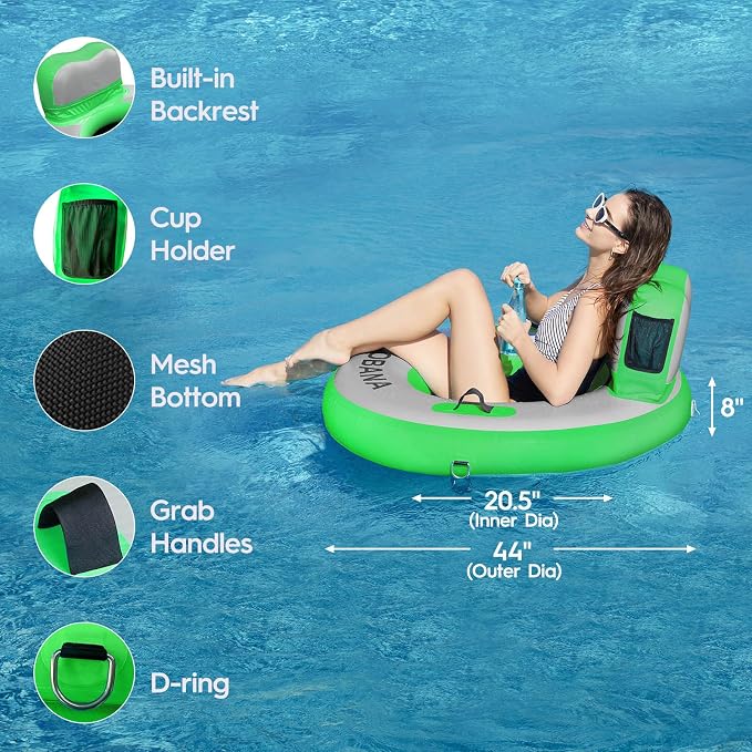 CALOBANA Round Floating Ring Inflatable Water Hammock Heavy Duty River Floats Lake Raft for Adults Tanning Pool Lounger Float Island Platform Pad Mat for Party