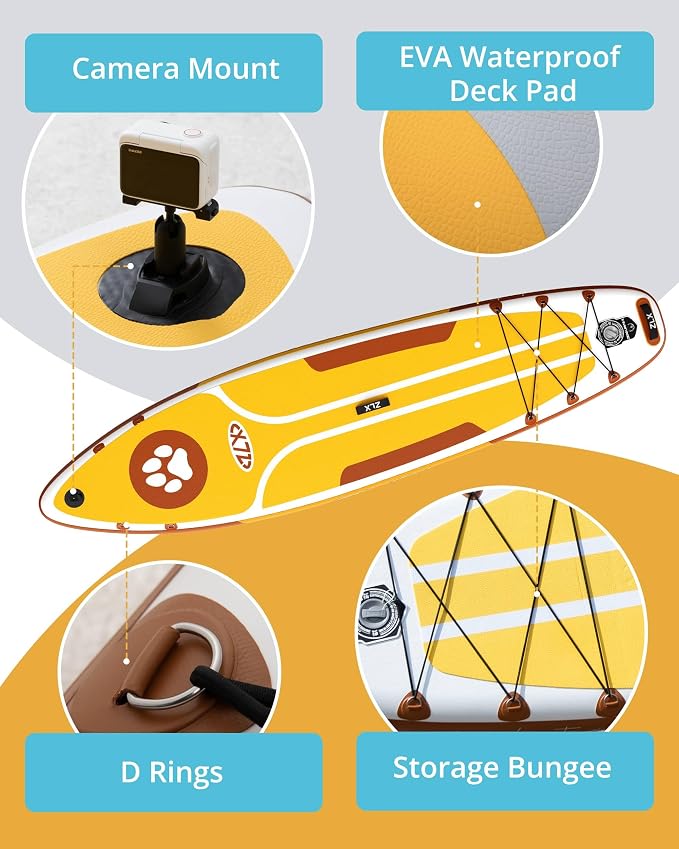 ZLX Inflatable Stand Up Paddle Board, 10'6" SUP Non-Slip Stable Deck Pad, Unique Center Fin, Premium Accessories, Paddleboard for Adults, Beginners, All Skill Levels